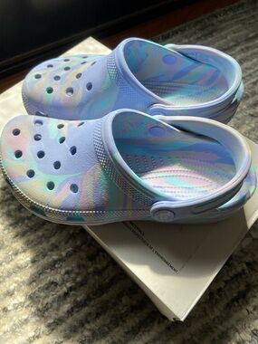 CROCS Kids' Pastel Iridescent Clogs in Light Blue